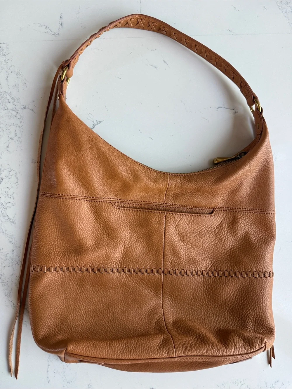 HOBO Entwine Leather Hobo Shoulder Bag Cashew Brown Color